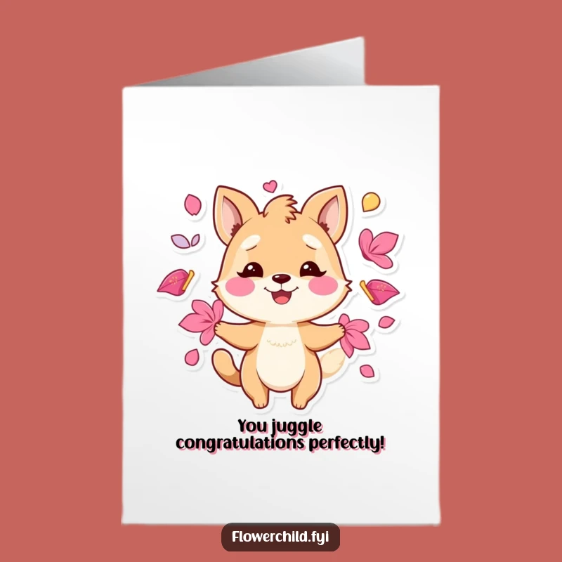 Free Printable Congrats Card: Playful Animal Juggling, Celebration, Downloadable Fun