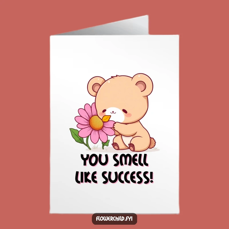 Free Printable Congrats Card: Bear Cub's Blooming Success Funny Downloadable Gift