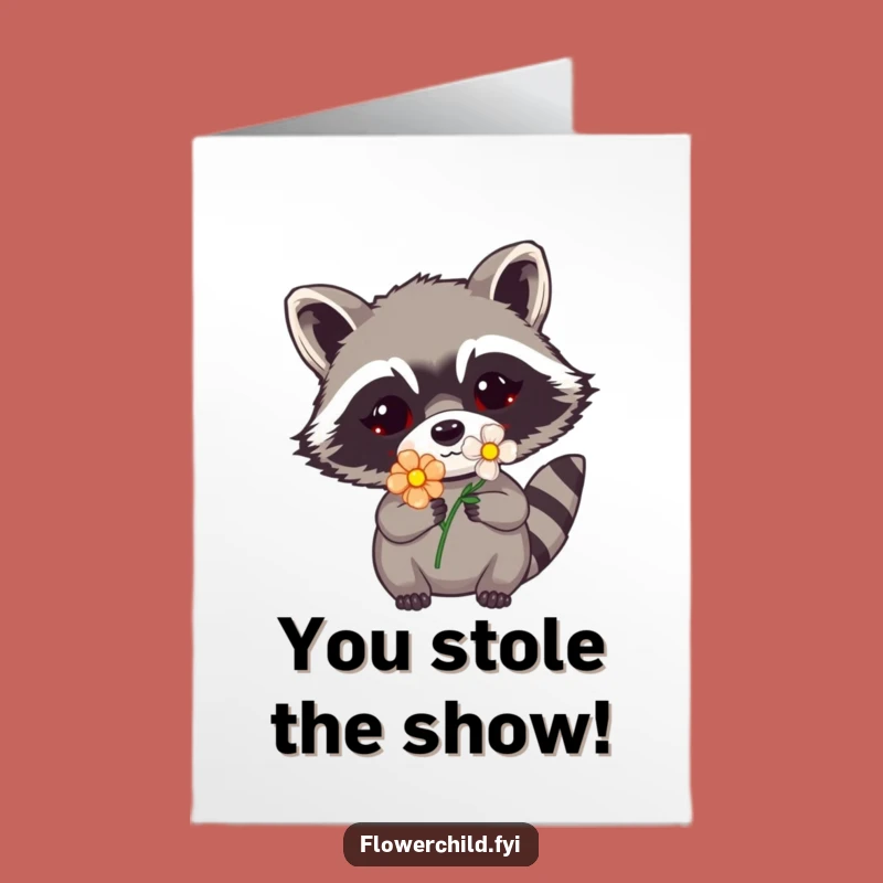 Free Printable Raccoon Congrats Card - Flower Mask Surprise