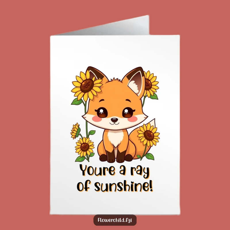 Free Printable Congrats Card: Playful Fox Sunflowers, Instant Download
