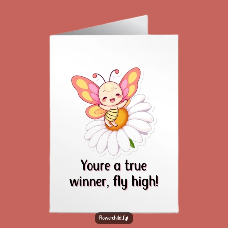 Free Printable Congrats Card: Funny Dancing Butterfly Daisy Design, Easy Download