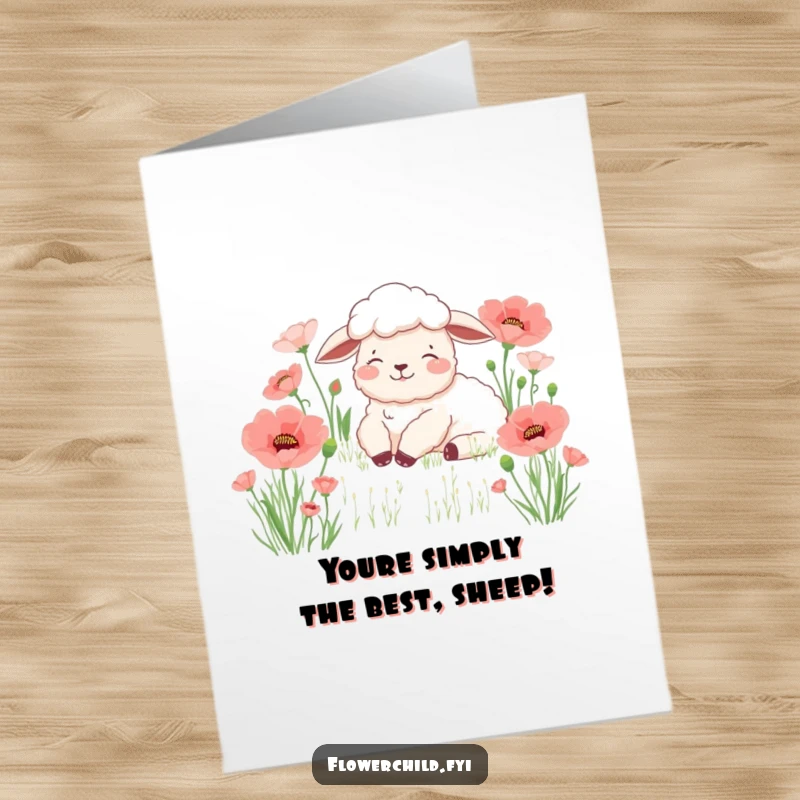 Free Printable Congratulations Card with a content sheep resting amidst a field of poppies.