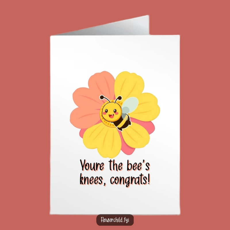 Free Printable Congrats Card: Smiling Bee Flower Funny Downloadable Gift