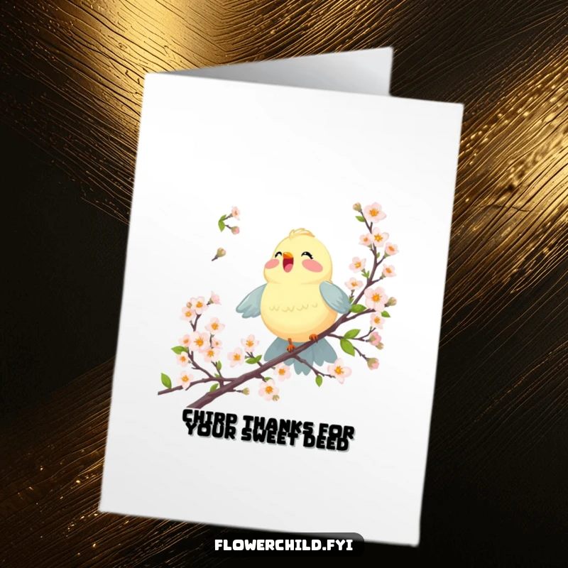 Funny Free Printable Thank You Card: A joyful bird singing among blossoms, conveying thanks with a happy, musical touch.
