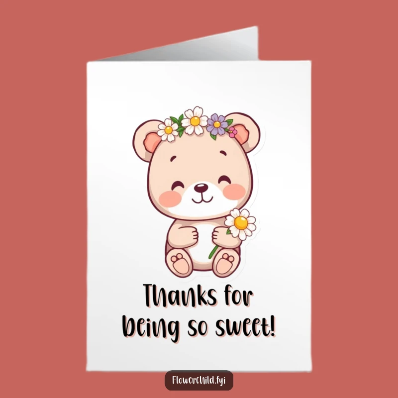 Free Printable Thank You Card: Bear Cub Flower Crown - Funny Downloadable Gift