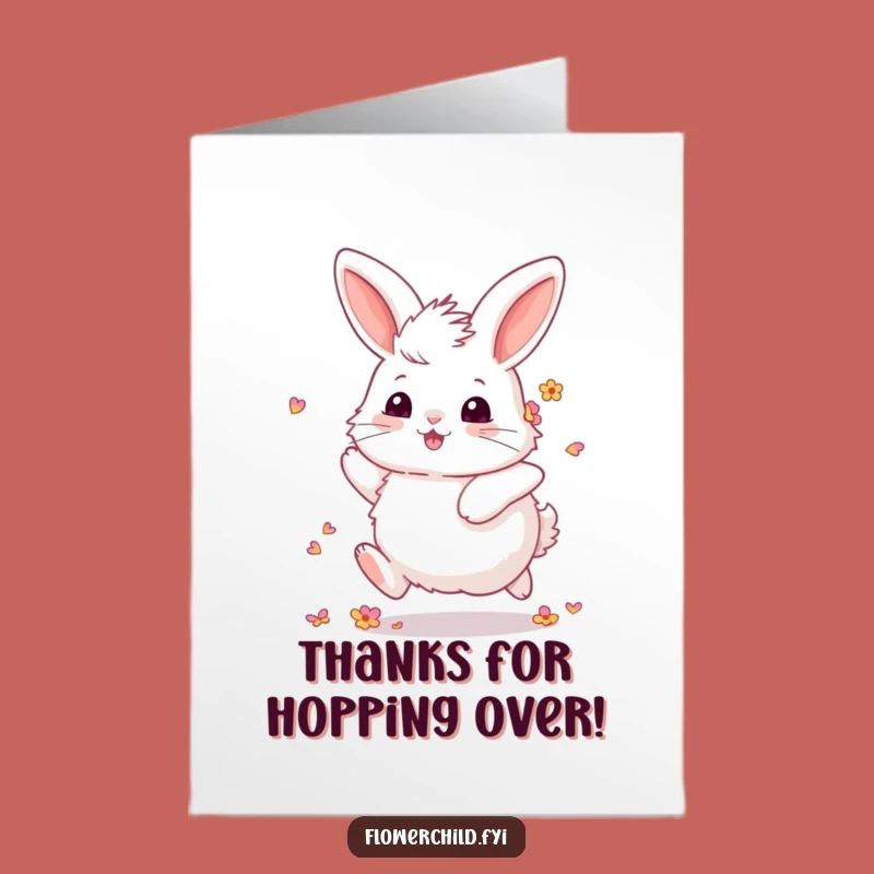 Free Printable Thank You Card: Bunny Flower Petals Skipping Gratitude Downloadable