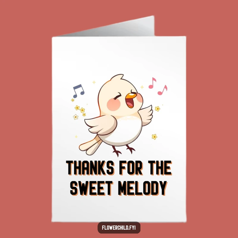 Free Printable Thank You Card: Funny Bird Flower Wings, Tune of Gratitude Downloadable Gift