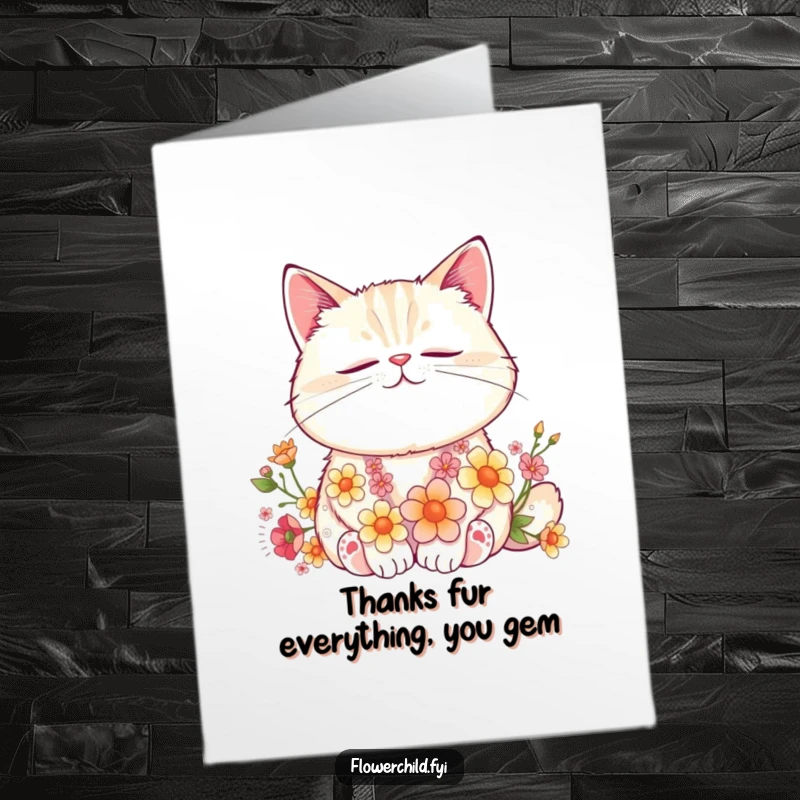 Funny free printable thank you card: A content cat napping amidst flowers, offering a peaceful and charming thank you.