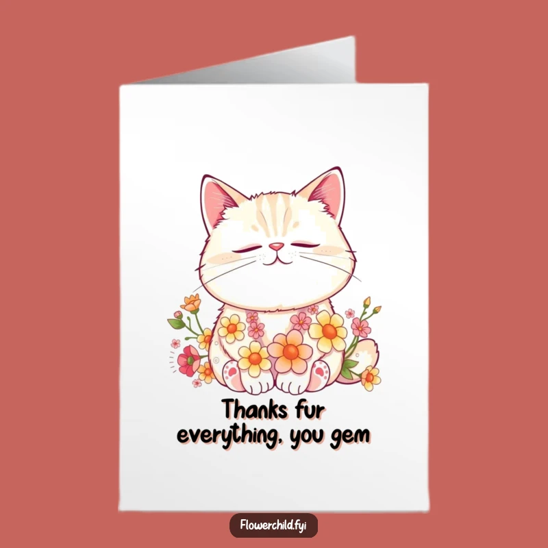 Free Printable Thank You Card: Funny Cat Flower Nap, Peaceful Gratitude Downloadable Gift