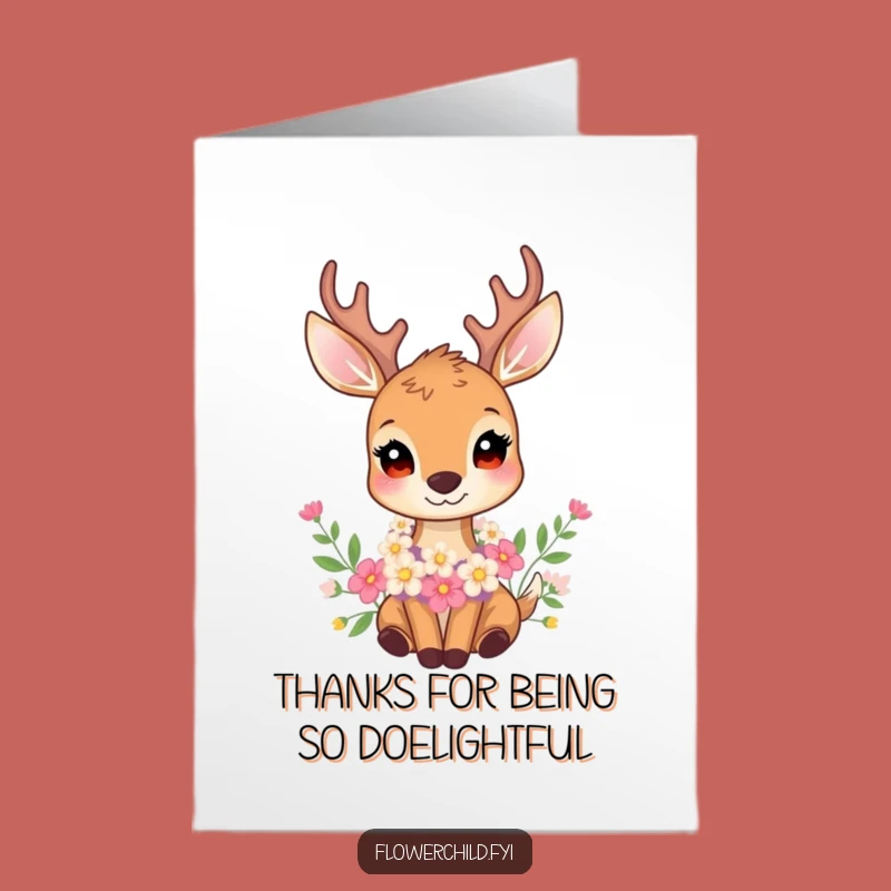 Free Printable Thank You Card: Gentle Deer Flower Garland Funny Downloadable Gift