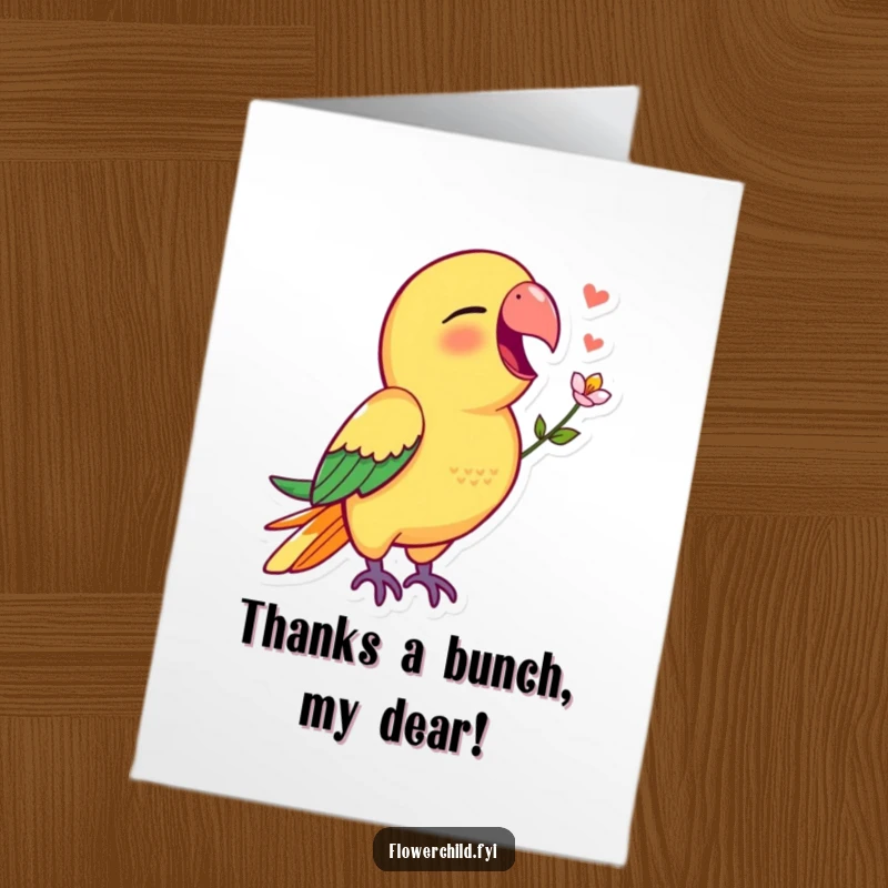 Funny Free Printable Thank You Card: Vibrant Parrot Singing Merrily with Flower
