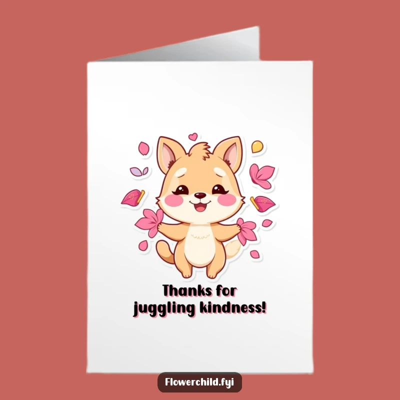 Free Printable Thank You Card: Juggling Petals Animal, Grateful, Downloadable