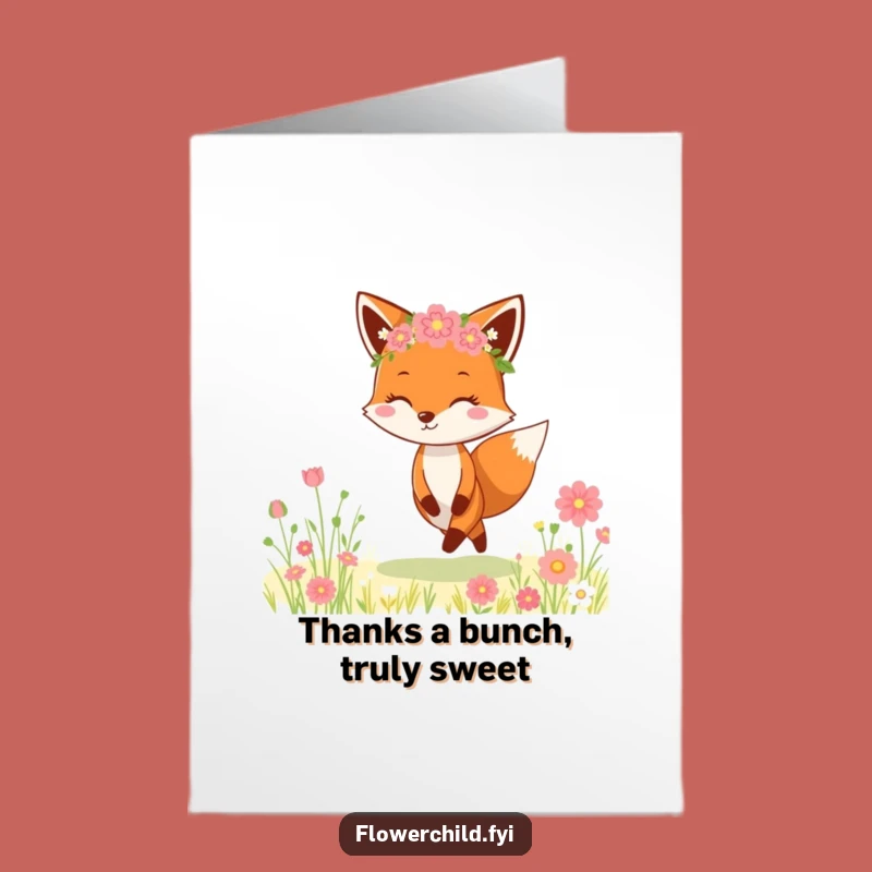 Free Printable Thank You Card: Funny Fox Flower Crown, Gratitude Downloadable Gift