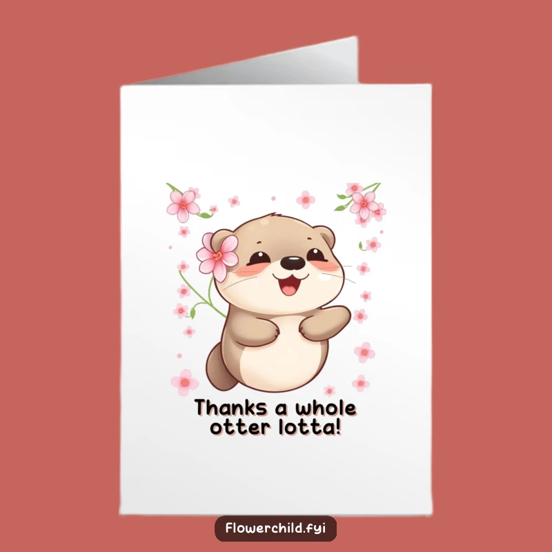 Free Printable Thank You Card: Cute Otter Flower Design, Sweet Downloadable Gift