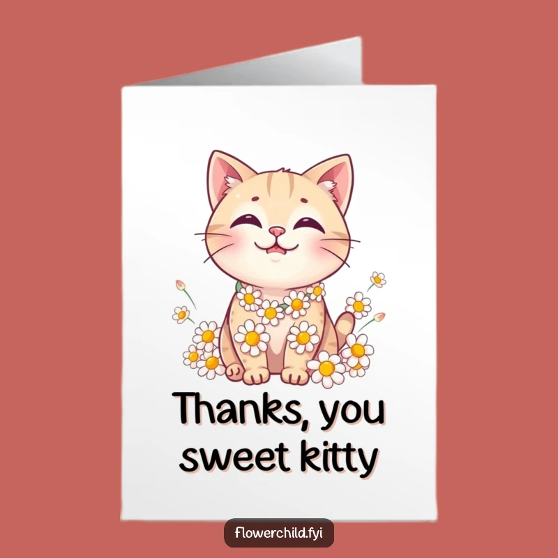 Smiling Cat Daisy Chain Free Printable Thank You Card - Charming DIY Downloadable