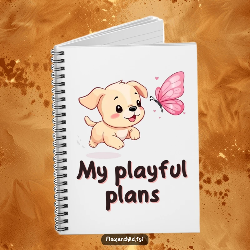 Funny Puppy Petal Butterfly Notebook: A playful puppy chases a butterfly made of petals, ideal for notes and creative writing.