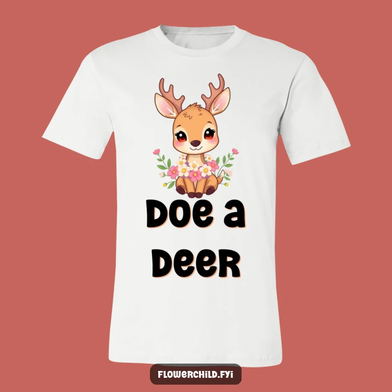 Funny Gentle Deer Flower Garland T-Shirt - Elegant Woodland Nature Tee Gift