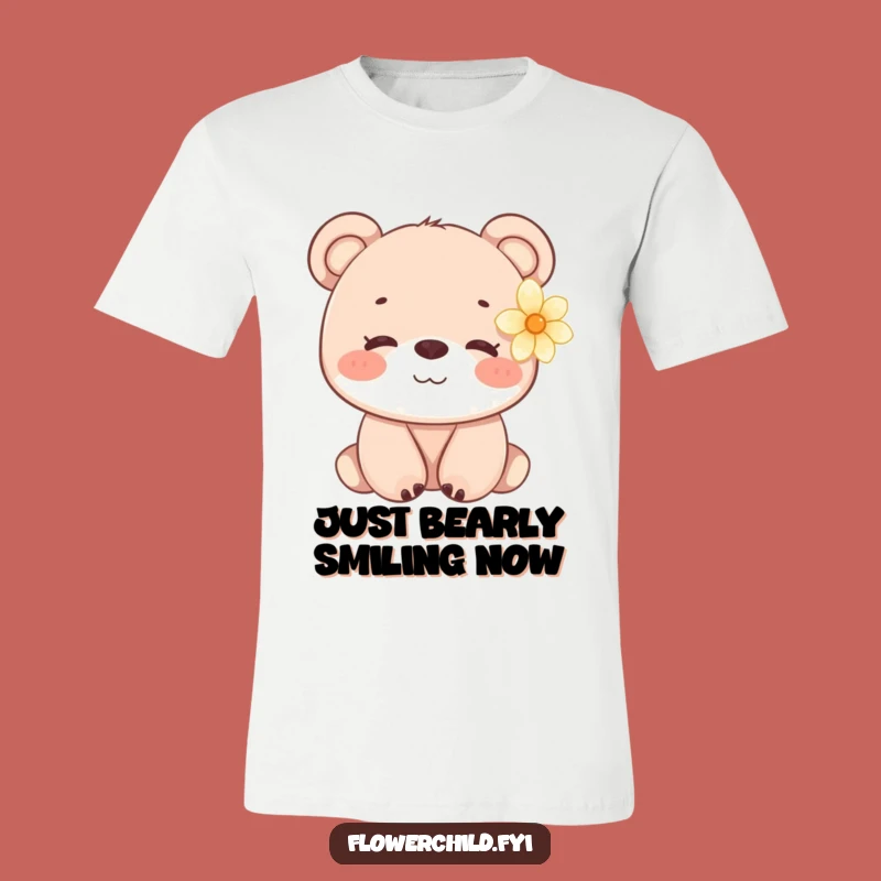 Funny Bear Cub Flower T-Shirt - Cute & Gentle Gift