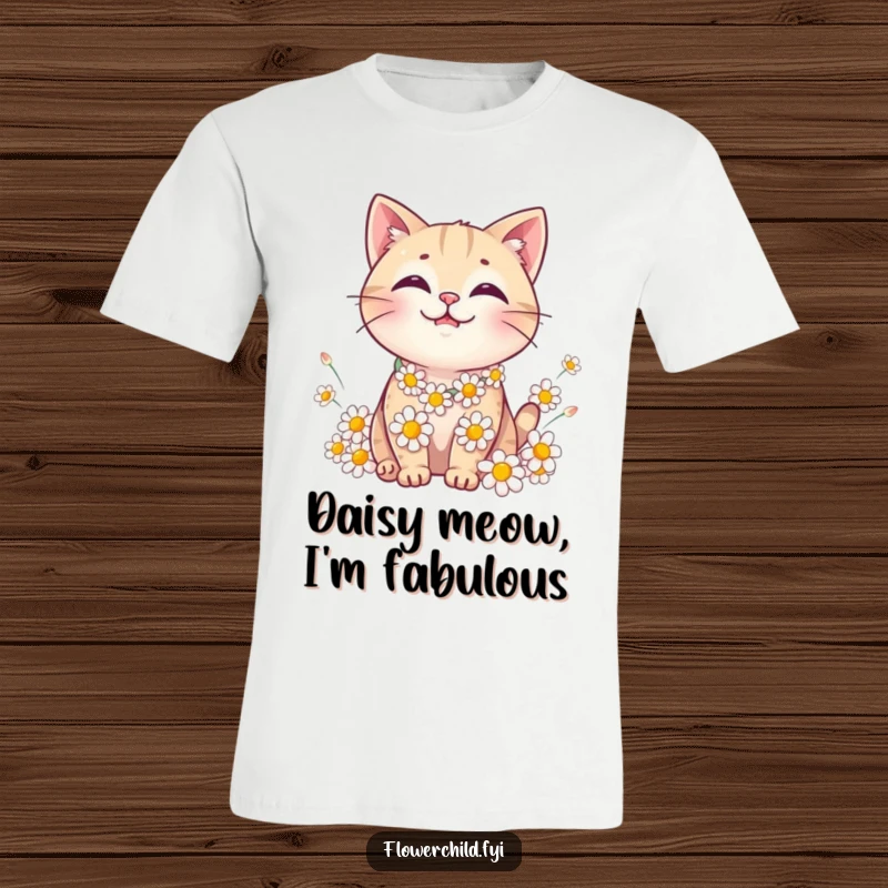 Funny Cat Daisy Chain T-Shirt: A delightful t-shirt with a smiling cat wearing a flower crown.