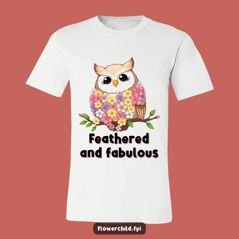Funny Contented Owl Flower Boa Tee - Chic & Hilarious Bird Lover Shirt