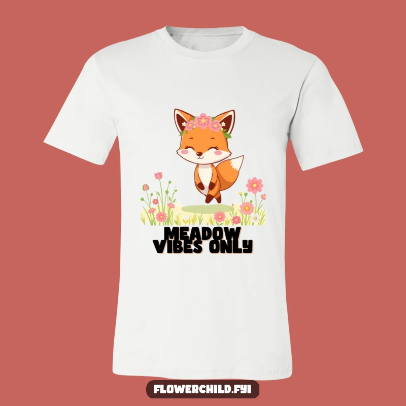 Funny Fox Flower Crown T-Shirt: Cheerful Meadow Skipper, Comfy Funny Gift for Nature Lovers