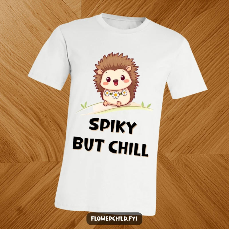 Funny graphic tee featuring a happy hedgehog adorned with a daisy chain, rolling downhill with pure, uninhibited delight.