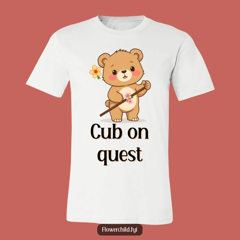 Funny Proud Bear Cub Walking Stick T-Shirt - Cute Woodland Explorer Tee Gift