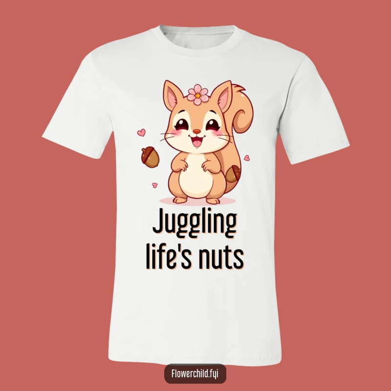 Funny Squirrel Petals T-Shirt: Cheerful Juggler Nature Tee, Fun Gift
