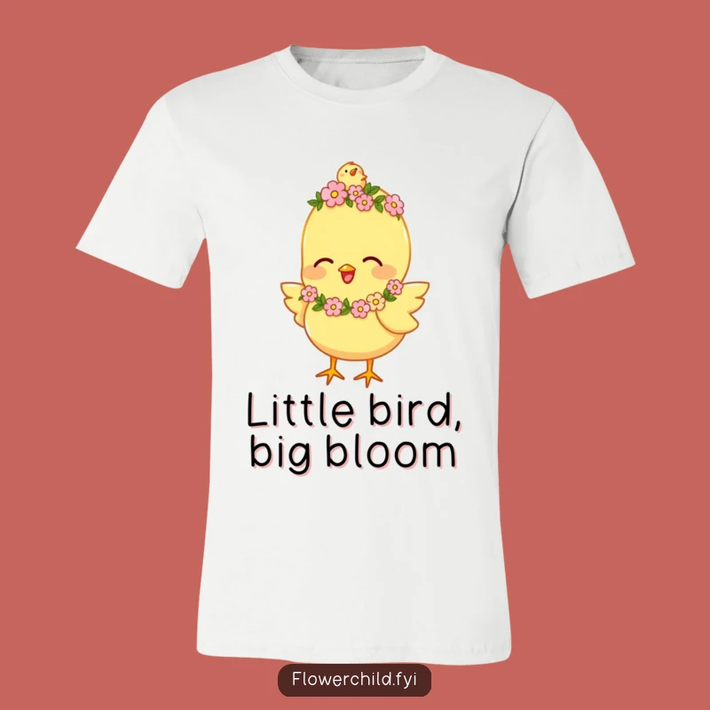 Funny Happy Chick Flower Garland T-Shirt: Joyful Chirping Tee, Ideal Funny Gift