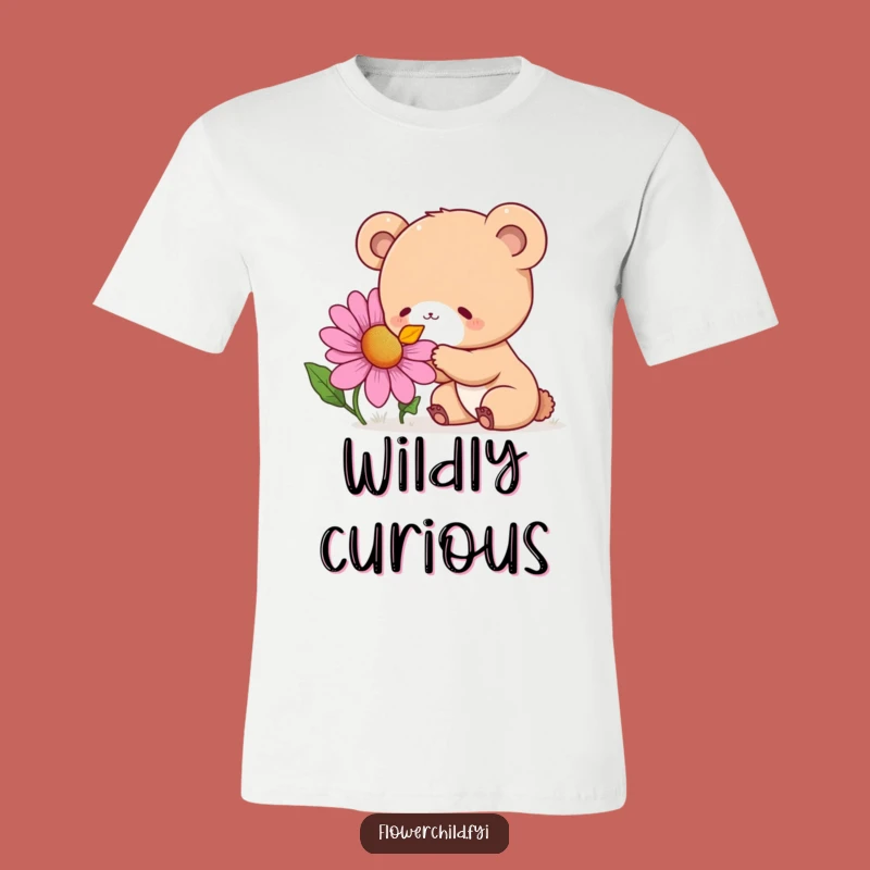 Funny Bear Cub Flower Sniffing T-Shirt: Curious Delight Tee, Ideal Funny Gift