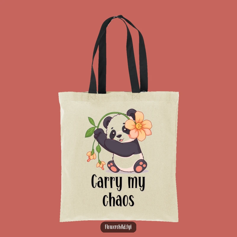 Funny Panda Tote Bag: Cuddly Panda Flower Carryall Gift