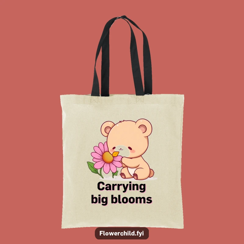 Funny Bear Cub Flower Sniffing Tote Bag: Curious Delight Carryall, Practical Funny Gift