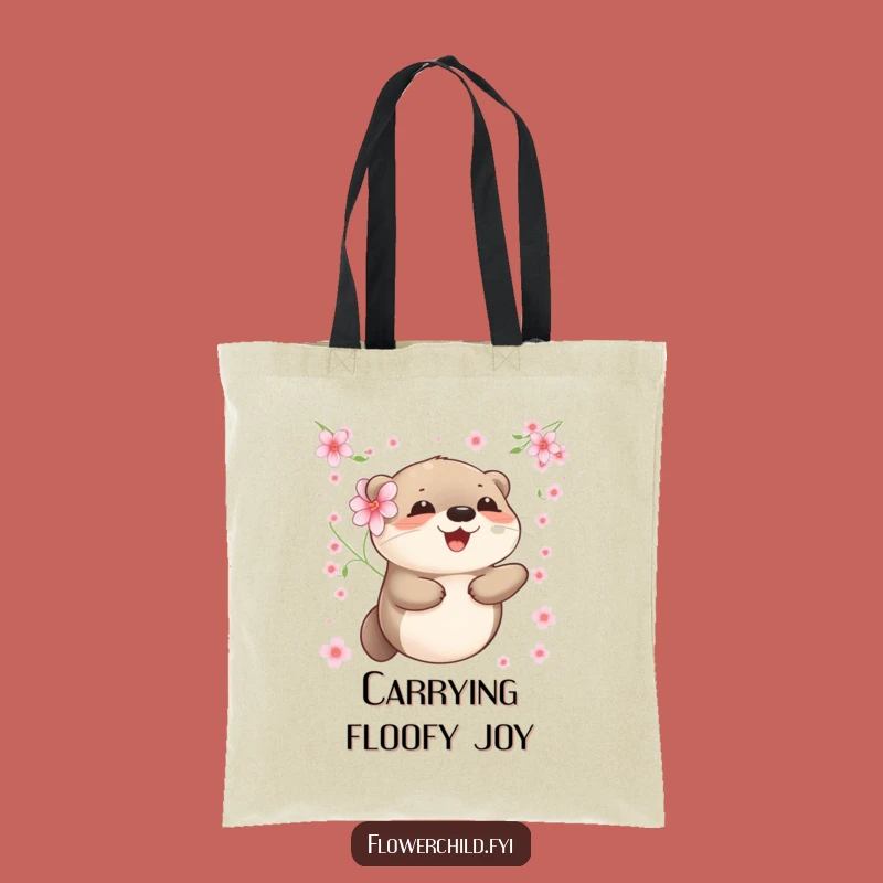 Funny Otter Tote Bag: Adorable Floating Otter with Flower Carryall Gift