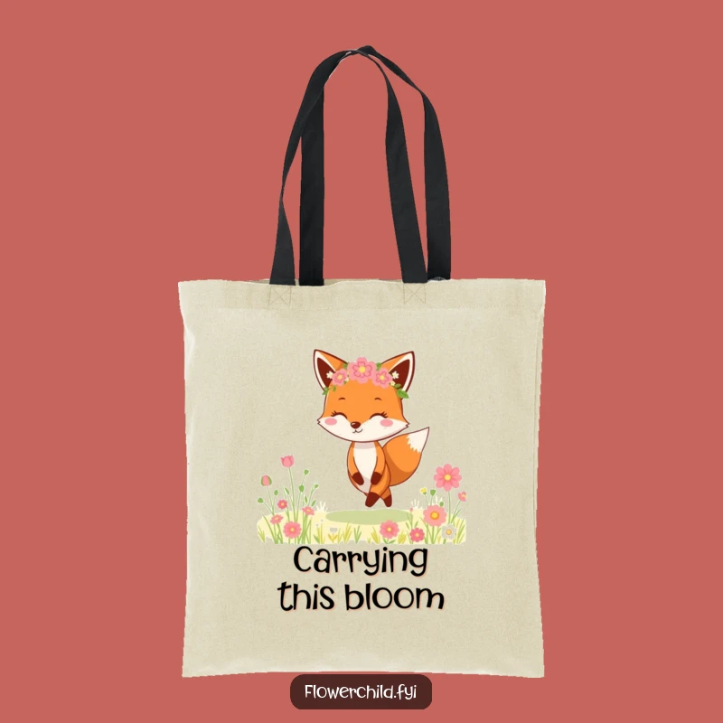 Funny Fox Flower Crown Tote Bag: Cheerful Meadow Skipper, Stylish Funny Gift for Shoppers