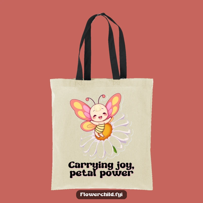 Funny Butterfly Tote Bag: Carry Your Joy with Colorful Wings & Daisy Fun!