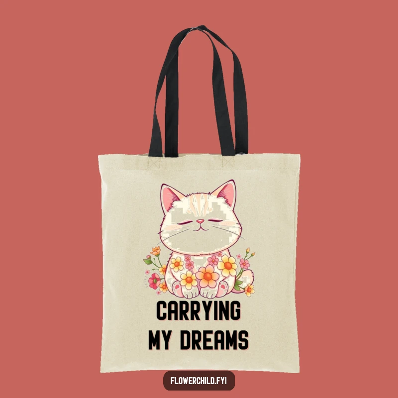 Funny Cat Flower Nap Tote Bag: Contented Floral Friend, Chic Funny Gift for Errands