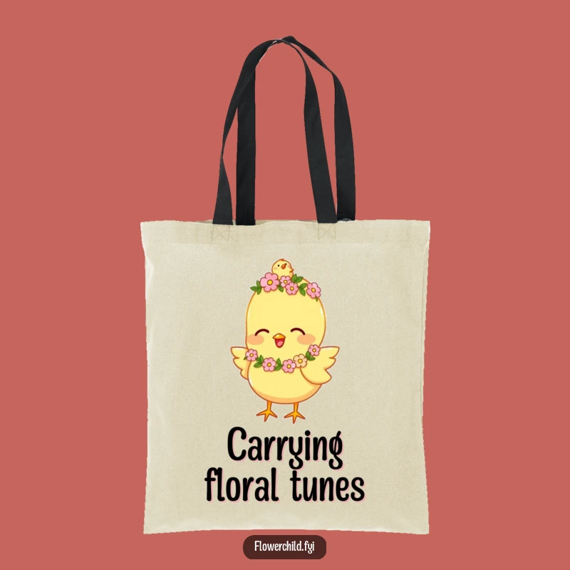 Funny Happy Chick Flower Garland Tote Bag: Joyful Chirping Carryall, Practical Funny Gift
