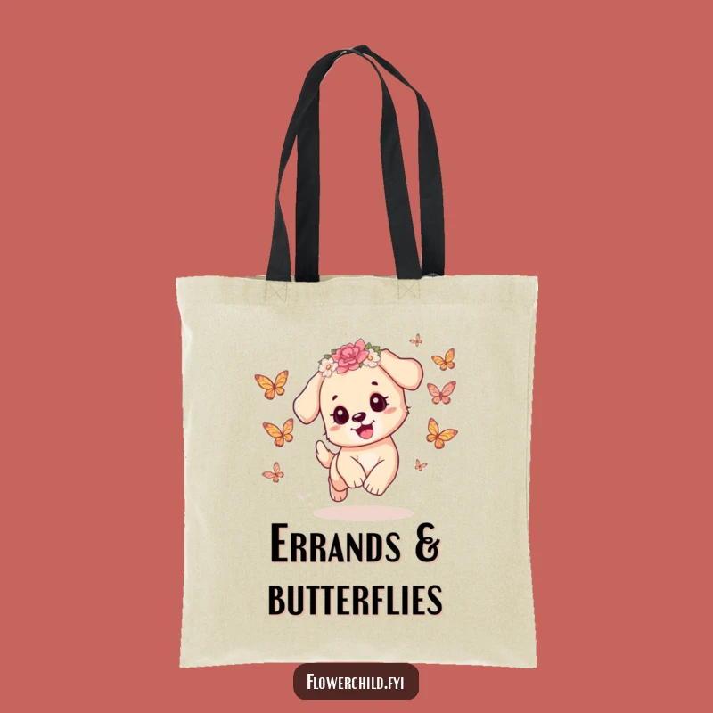 Funny Playful Puppy Butterfly Tote Bag: Carry Your Joy Everywhere